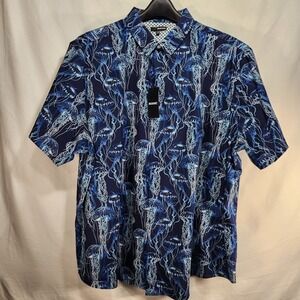 Murano Mens Jellyfish Print Button Down Shirt Blue Size 4XB